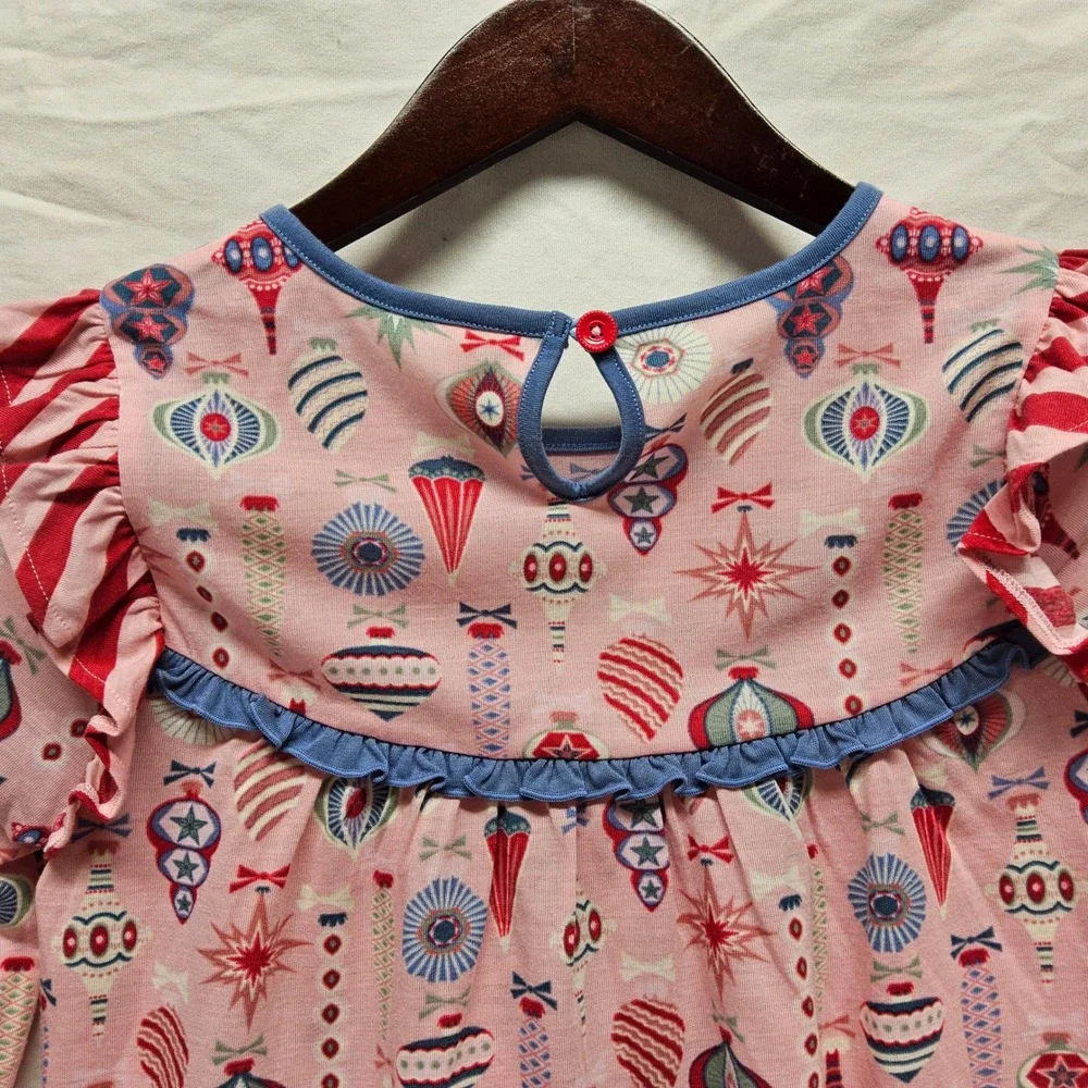 Matilda‎ Jane Pajama Top Kids Size 16 Pink Christmas Ornament Ruffle Trim